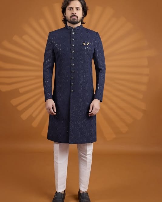 Navy Blue Designer Sherwani Royal Elegance for the Modern Groom